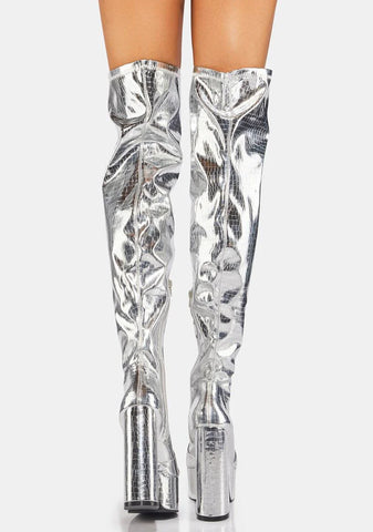 Silver Bodie Knee High Boots