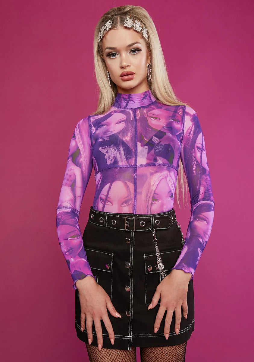 Be A Doll Mesh Mock Neck Top
