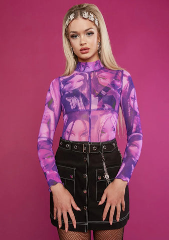 Be A Doll Mesh Mock Neck Top