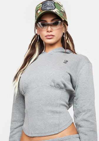 Heather Grey Corset Pullover Hoodie