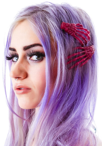 Skeleton Bone Hands Hair Slides - Gold