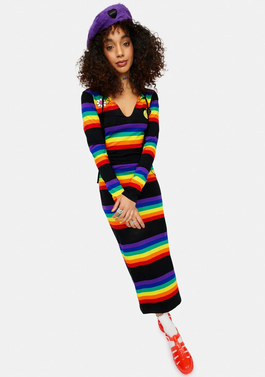 Rainbow Blast Striped Long Sleeve Maxi Dress