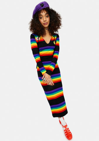 Rainbow Blast Striped Long Sleeve Maxi Dress