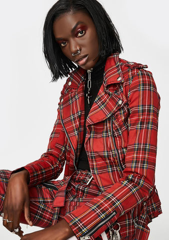 Red Plaid Wild Child Moto Jacket