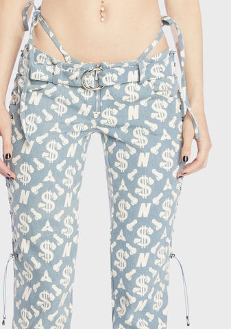 Monogram Denim Low Cut Lace Up Pants