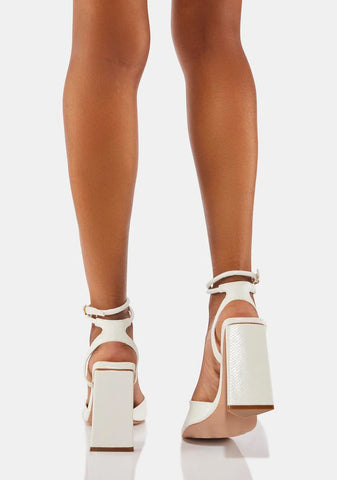 White Chriselle Square Toe Heels