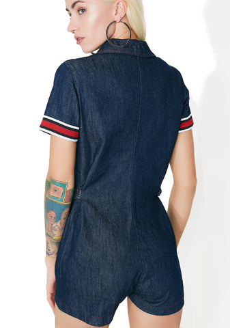 Denim Sporty Stripe Romper