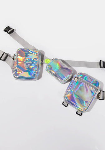 Silver Holographic Cross Belt Bag