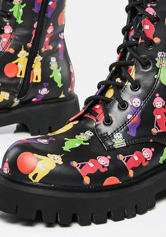 x Teletubbies Multi Print Combat Boots