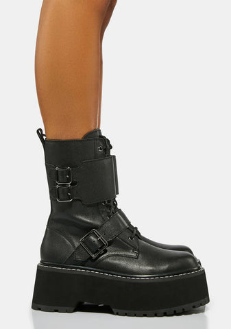 Atmosphere Leather Buckle Combat Boots