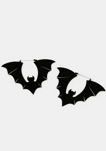 Black Glitter Halloween Bat Earrings
