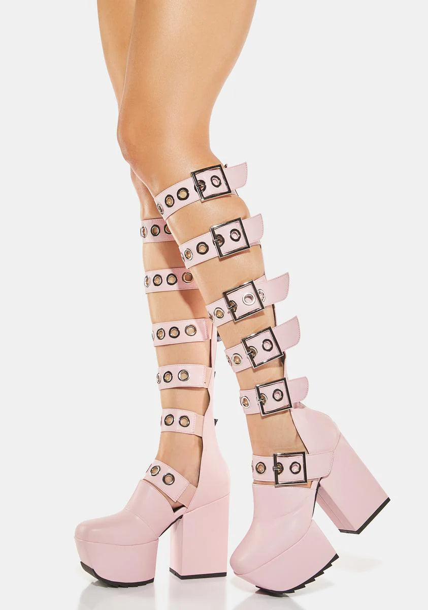 Pink Barbarian Platform Knee-High Boots