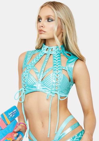 Rude Awakening Harness Bra Top - Aqua