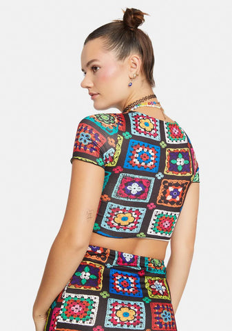 Retro Realness Crochet Print Crop Top