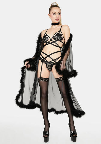 Embroidered Lace Strappy Underwire Lingerie Set