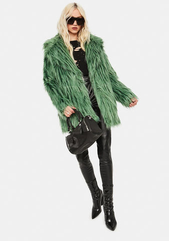 Green Faux Fur Coat