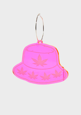 Neon Pink Bucket Hat Hoop Earrings