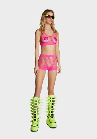 Candy Work It Out Fishnet Shorts Set