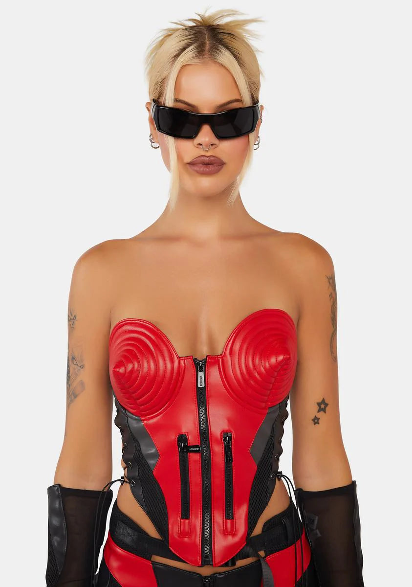 Red Moto Cone Corset Top