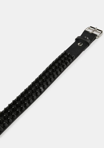 3-Row Black On Black Spiked Belt