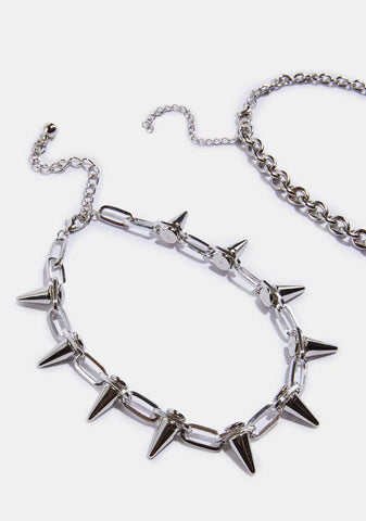 Atmosphere Handcuff And Spike Chain Necklace Set