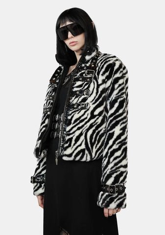 Zebra Faux Fur Coat
