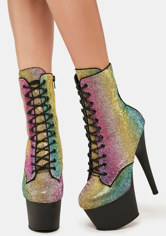 Rainbow Rhinestone Adore-1020 Stiletto Boots