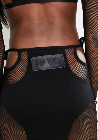 Asymmetrical Fishnet Panel Cut-Out Skirt
