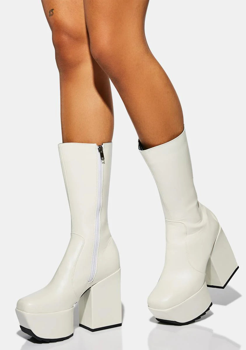 White Magnolia Platform Boots