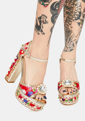 Red Cici Jeweled Platform Heels