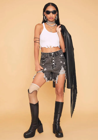 Make Way Distressed Denim Shorts