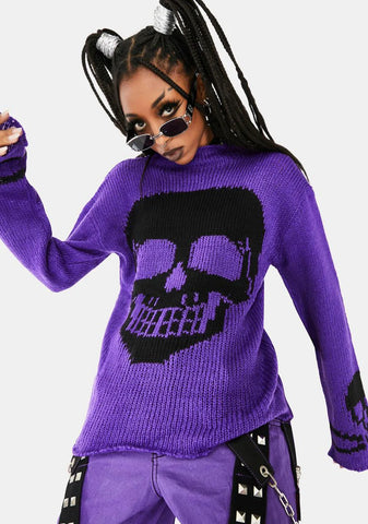 Purple Knit Skull Sweater