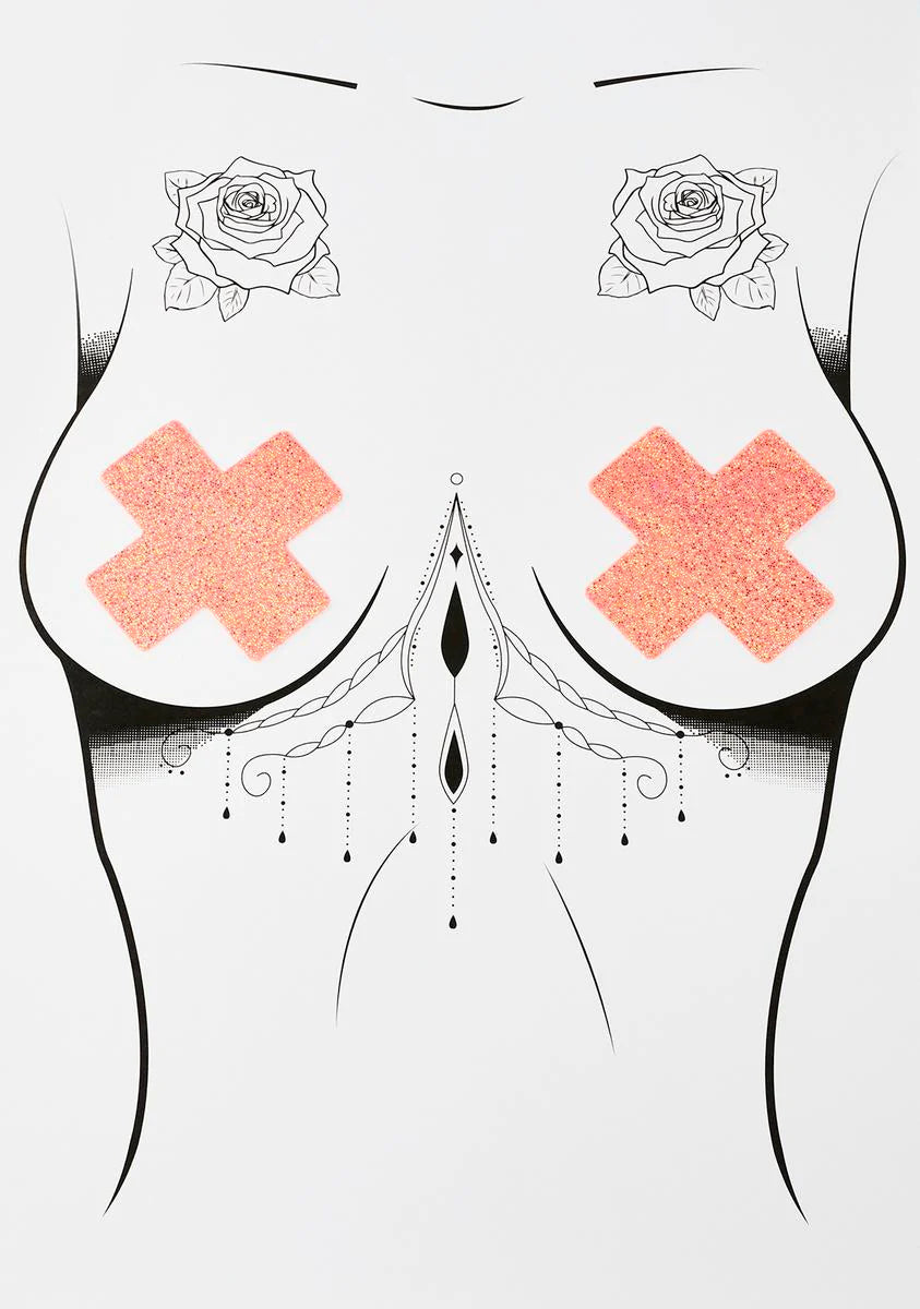 DK x Neva Nude Orange Holo Speckle Cross Pasties