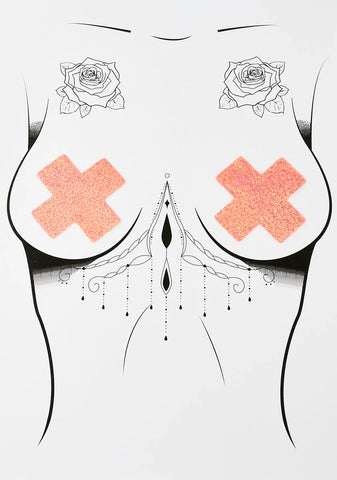 DK x Neva Nude Orange Holo Speckle Cross Pasties