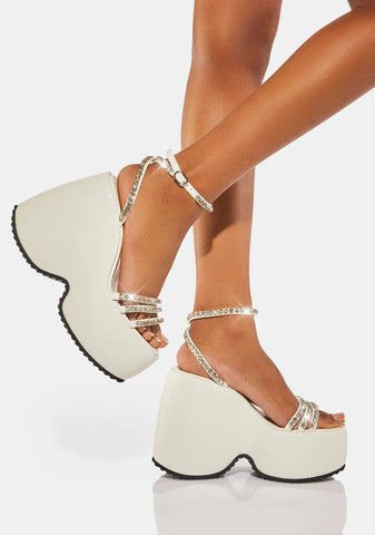 White Ramsey Platform Heels