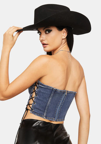 Cyan Straight Face Denim Corset Top