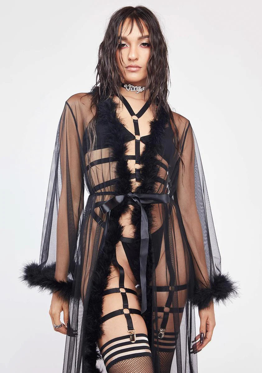 Surface Level Marabou Mesh Robe