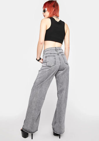 Washed Grey Wide Leg Baggy Pants