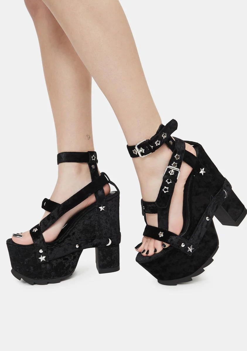 Nightcall Black Velvet Platform Heels