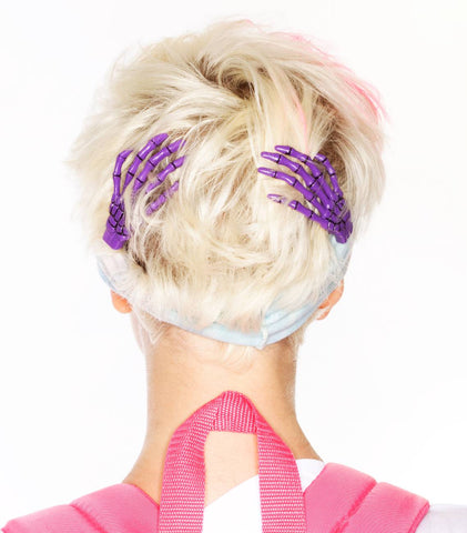 Skeleton Bone Hands Hair Slides - Pink