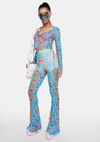 Blue Floral Mesh Trousers