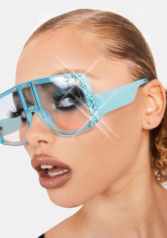 Sapphire Crystal Clear Rhinestone Sunglasses