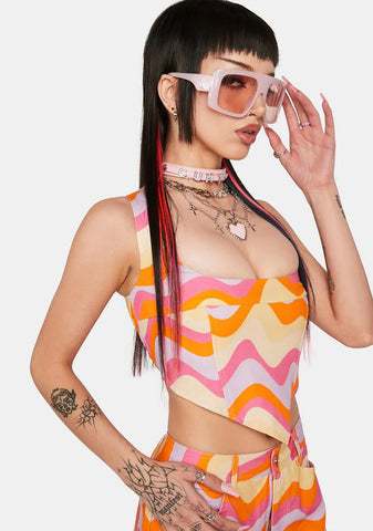 Wavy Print Pointed Bustier