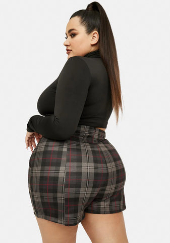 Noir I'm Fashionably Late Plaid High Waist Shorts