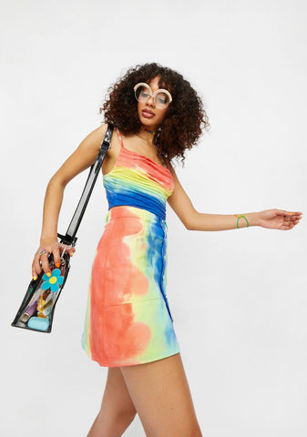 Righteous Mood Rainbow Tie Dye Twill Mini Skirt