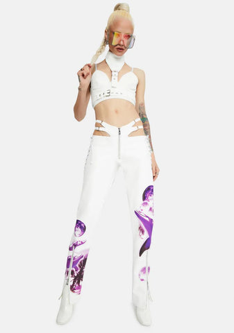 White Neckholder Buckle Top