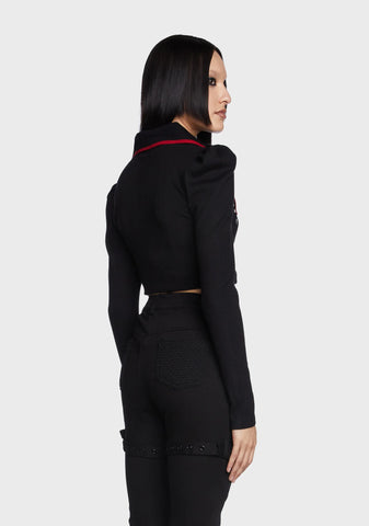 V-Neck Pointed Collar Princess Long Sleeve Top