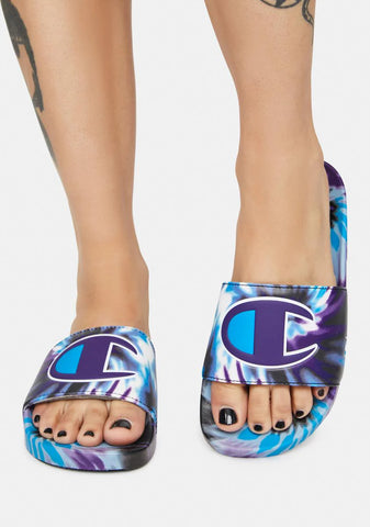 Purple IPO Tie Dye Slide Sandals