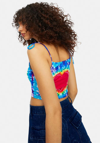 Acid Test Tie Dye Peace Sign Cami Crop Top