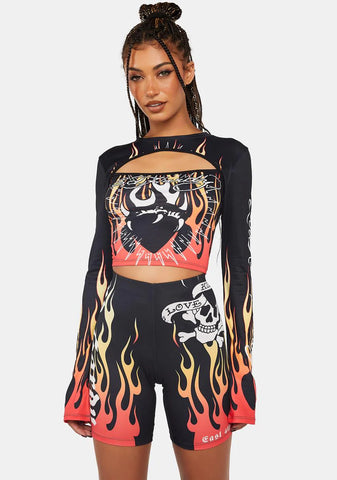 Fire Heart Biker Shorts